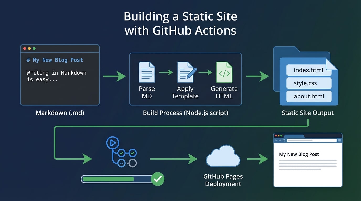 GitHub Actions workflow diagram showing automated build and deployment pipeline