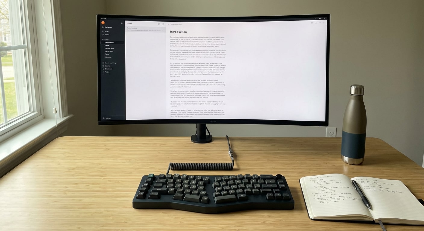 A welcoming workspace with a laptop and notebook, representing the beginning of a new blogging journey